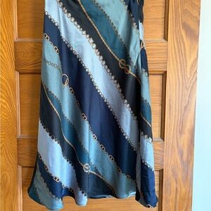Ann Taylor Chained Print A-Line Skirt - Navy & Teal